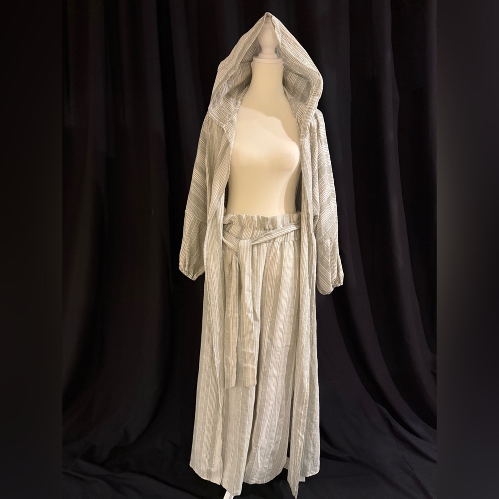 Striped Hooded Robe and Pants Set